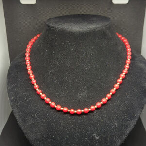 Vintage Monet Gold Tone Red Beaded Statement Necklace